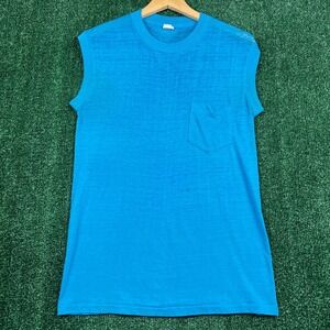 Vintage McGregor PAPER THIN Sleeveless T-Shirt Mens Medium Blue 50/50 Pocket 80s